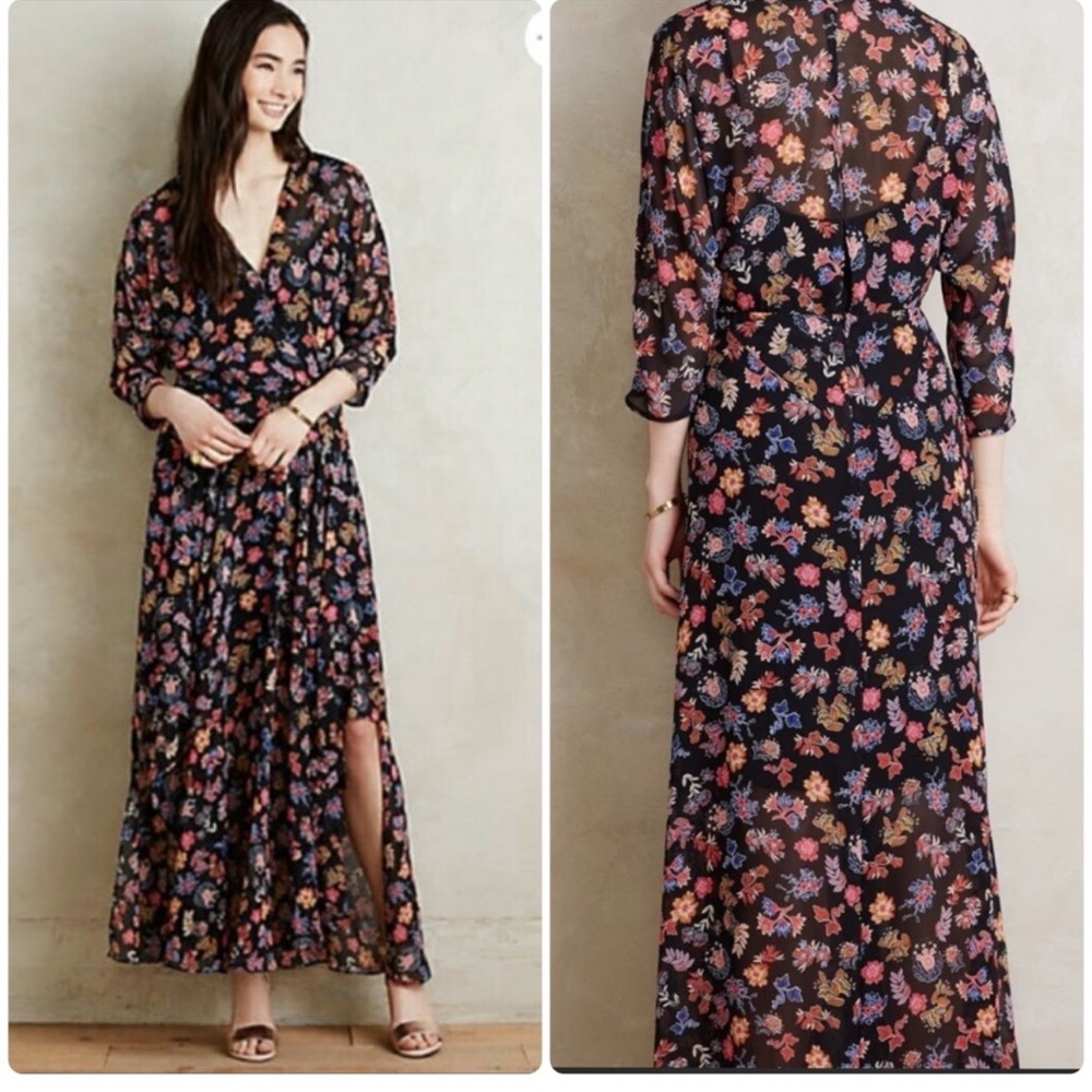 Anthropologie HD in Paris black Floral Maxi Dress